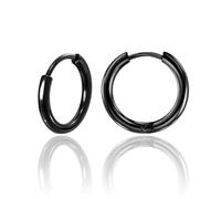 Inoki - Par de pendientes tipo argolla de acero negro de 2 mm x 10 mm
