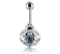 Inoki - Piercing para ombligo, diseño de mariquita - Espesor 1.6 mm, Long. int. 10 mm, Bola 5 mm - Zafiro claro