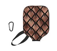 InOmak Abanicos Art Déco de Oro Rosa sobre Fondo Negro, Funda Deportiva para Pala de Pickleball; Estuche Compatible con Todas Las Formas y tamaños de Pala.