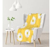 InOmak Aster Blanco Margarita Amarilla,Manta Suave y cálida de Franela Antibolitas, 76 x 102 cm
