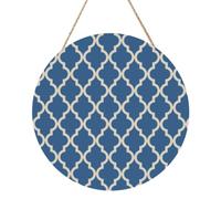 InOmak Azul marroquí y beige, Cuadro redondo de madera de 30 cm, cuadro para colgar en la pared del hogar.