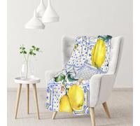 InOmak Azulejos de Color Amarillo limón y Azul,Manta Suave y cálida de Franela Antibolitas, 76 x 102 cm