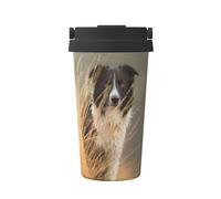 InOmak Border Collie, mascotas de césped, blanco y negro,Taza de café de 500 ml, botella de agua de acero inoxidable aislada, taza de café portátil