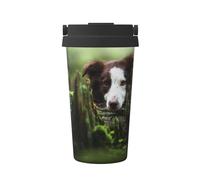 InOmak Border Collie Stone, color marrón dulce, perros y mascotas,Taza de café de 500 ml, botella de agua de acero inoxidable aislada, taza de café portátil