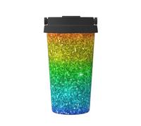 InOmak Brillo multicolor arcoíris,Taza de café de 500 ml, botella de agua de acero inoxidable aislada, taza de café portátil