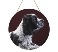 InOmak Cachorro de Cocker Spaniel blanco y negro, Cuadro redondo de madera de 30 cm, cuadro para colgar en la pared del hogar.