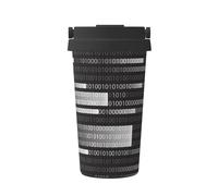 InOmak Código de programador negro,Taza de café de 500 ml, botella de agua de acero inoxidable aislada, taza de café portátil