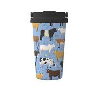 InOmak Conjunto de toros y vacas, animales de granja, ganado, mamíferos,Taza de café de 500 ml, botella de agua de acero inoxidable aislada, taza de café portátil