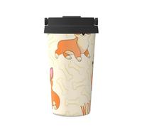 InOmak Corgi con huesos y palabras,Taza de café de 500 ml, botella de agua de acero inoxidable aislada, taza de café portátil