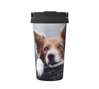 InOmak Dios del bokeh del Border Collie marrón con ojos amarillos,Taza de café de 500 ml, botella de agua de acero inoxidable aislada, taza de café portátil