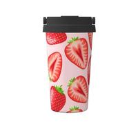 InOmak Estampado Kawaii de Fresa Rosa,Taza de café de 500 ml, botella de agua de acero inoxidable aislada, taza de café portátil