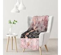 InOmak Estilo nórdico, patrón geométrico Rosa, Dorado,Manta Suave y cálida de Franela Antibolitas, 76 x 102 cm