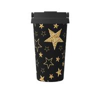 InOmak Estrellas doradas sobre fondo negro,Taza de café de 500 ml, botella de agua de acero inoxidable aislada, taza de café portátil