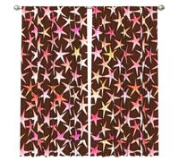 InOmak Estrellas satinadas Rosas sobre Chocolate, Cortinas de Ventana de 2 Paneles, 132 x 213 cm, Opacas, para Sala de Estar y Dormitorio.