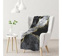 InOmak Grieta Dorada de mármol Negro,Manta Suave y cálida de Franela Antibolitas, 76 x 102 cm
