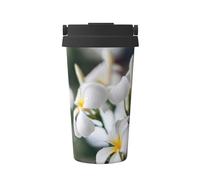 InOmak Hermosas flores blancas de frangipani y plumeria,Taza de café de 500 ml, botella de agua de acero inoxidable aislada, taza de café portátil