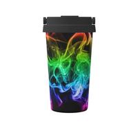 InOmak Humo colorido abstracto negro,Taza de café de 500 ml, botella de agua de acero inoxidable aislada, taza de café portátil