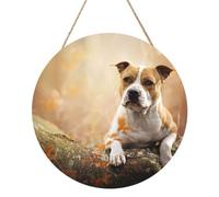 InOmak Impresión de American Staffordshire Terrier, Cuadro redondo de madera de 30 cm, cuadro para colgar en la pared del hogar.