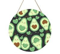 InOmak Lindo diseño sin costuras de corazón de aguacate, Cuadro redondo de madera de 30 cm, cuadro para colgar en la pared del hogar.
