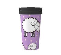 InOmak Lindo patrón de oveja de dibujos animados,Taza de café de 500 ml, botella de agua de acero inoxidable aislada, taza de café portátil