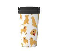 InOmak Lindo patrón de perro golden retriever,Taza de café de 500 ml, botella de agua de acero inoxidable aislada, taza de café portátil