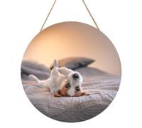 InOmak Lindo perrito Jack Russell Terrier, Cuadro redondo de madera de 30 cm, cuadro para colgar en la pared del hogar.