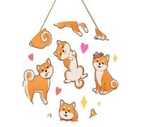 InOmak Lindo Shiba Inu y divertido patrón de perro, Cuadro redondo de madera de 30 cm, cuadro para colgar en la pared del hogar.
