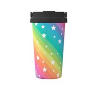 InOmak Líneas coloridas y estrella divertida,Taza de café de 500 ml, botella de agua de acero inoxidable aislada, taza de café portátil