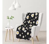 InOmak Margarita Blanca Amarilla Flor Negra,Manta Suave y cálida de Franela Antibolitas, 76 x 102 cm