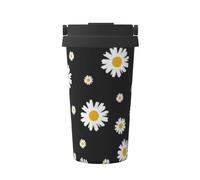 InOmak Margarita blanca y amarilla negra,Taza de café de 500 ml, botella de agua de acero inoxidable aislada, taza de café portátil