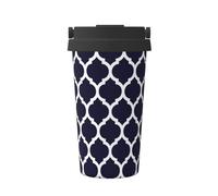 InOmak Moderno azul marino marroquí geométrico,Taza de café de 500 ml, botella de agua de acero inoxidable aislada, taza de café portátil