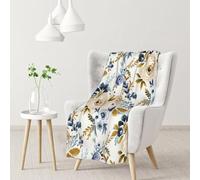 InOmak Mostaza Azul Floral,Manta Suave y cálida de Franela Antibolitas, 76 x 102 cm
