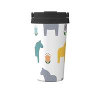 InOmak Patrón de dibujos animados de caballos y flores,Taza de café de 500 ml, botella de agua de acero inoxidable aislada, taza de café portátil
