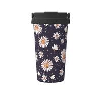 InOmak Patrón de margaritas,Taza de café de 500 ml, botella de agua de acero inoxidable aislada, taza de café portátil