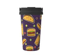 InOmak Patrón de taco, hamburguesa y perrito caliente,Taza de café de 500 ml, botella de agua de acero inoxidable aislada, taza de café portátil