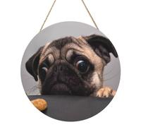 InOmak Perro carlino gracioso y codicioso, Cuadro redondo de madera de 30 cm, cuadro para colgar en la pared del hogar.