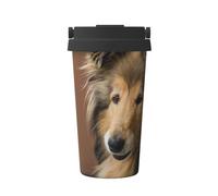 InOmak Perros Rough Collie Lassie Perros grandes y esponjosos Mascotas,Taza de café de 500 ml, botella de agua de acero inoxidable aislada, taza de café portátil