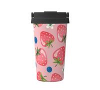 InOmak Preciosa fresa rosa,Taza de café de 500 ml, botella de agua de acero inoxidable aislada, taza de café portátil