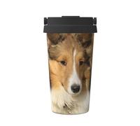 InOmak Precioso perro Sheltie,Taza de café de 500 ml, botella de agua de acero inoxidable aislada, taza de café portátil