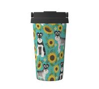 InOmak Schnauzer Girasoles Primavera Verano Raza de Perro Floral,Taza de café de 500 ml, botella de agua de acero inoxidable aislada, taza de café portátil
