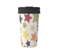 InOmak Superficie colorida de la estrella,Taza de café de 500 ml, botella de agua de acero inoxidable aislada, taza de café portátil