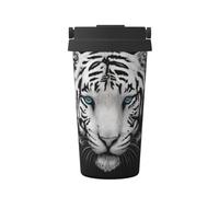 InOmak Tigre blanco de pupila azul,Taza de café de 500 ml, botella de agua de acero inoxidable aislada, taza de café portátil