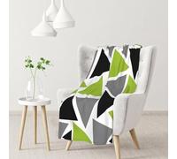 InOmak Triángulos aleatorios Verde Lima Gris Negro sobre Blanco,Manta Suave y cálida de Franela Antibolitas, 76 x 102 cm