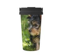 InOmak Yorkshire Terrier en el césped verde, perros adorables,Taza de café de 500 ml, botella de agua de acero inoxidable aislada, taza de café portátil