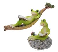 INOOMP 2 estatuas de Rana Decorativas: Divertida Escultura de Rana de Resina Que Lee. Adorno para pecera de Escritorio o encimera de baño.
