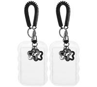 INOOMP 2 Fundas para credencial: Funda acrílica para Tarjeta de identificación con Llavero de Estrella - Transparente para fototarjetas, Ideal para la Escuela y la Oficina - Transparente para