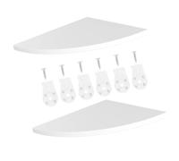 INOOMP 2 Piezas Estante Esquinero de Madera Blanco, Triangular | Textura Natural y Borde Curvo Suave, Instalación sin Taladro, para Dormitorio y Paredes de Ladrillo