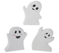 INOOMP 3 Piezas Cartel de Madera Figura de Fantasma Blanco para Decoración de Mesa Halloween, Resistente Fina Elaboración para Fiesta Temática Espeluznante