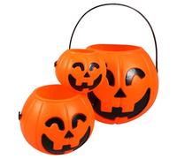 INOOMP 3 Piezas Cubo y Fácil de Llevar para Halloween de Calabaza de Plástico Naranja con Asa, Diseño Único Adecuado para Fiestas y Decoración de Dulces o Trato