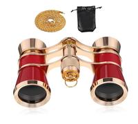 INOOMP Binoculares Vintage Compactos 3x25 para Mujer Cadena y Bolsa De Almacenamiento, Prismáticos De Ópera Plegables para Teatro, Conciertos y Eventos Deportivos, Diseño Ligero Rojo